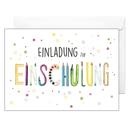 CALLUNA® – Einladungskarten zur Einschulung mit Relieflack und bunten C6-Versandhüllen – Bunte Einladung mit schönem Motiv für Kinder zum Schulbeginn – Liebevoll gestaltete Einladung zur Einschulung CALLUNA® – Einladungskarten zur Einschulung mit Relieflack und bunten C6-Versandhüllen – Bunte Einladung mit schönem Motiv für Kinder zum Schulbeginn – Liebevoll gestaltete Einladung zur Einschulung