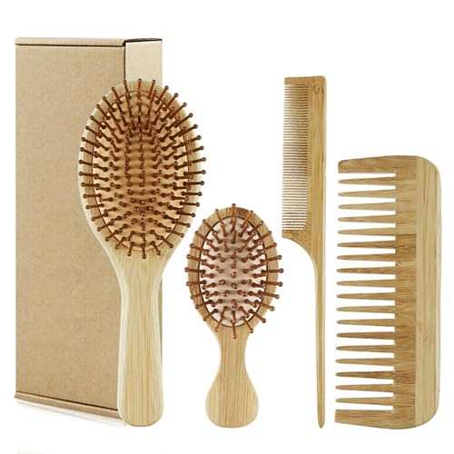 Ensemble de brosses à cheveux en bambou, 4pcs Bamboo Brush et peignet, brosse à palette en bambou pour les cheveux, démêler la brosse à cheveux pour les femmes, ensemble de pinceaux en bambou, brosse
