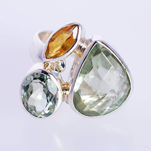 Bague en argent sterling 925 avec améthyste verte et citrine véritable - 3
