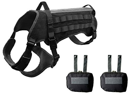 Tactical Dog Vest No Pulling Reflective and Top Handle. Tactical Dog Harness with Pouches Military Molle Style. Top Loop Panel On Top for Patches. K9 Working Dog Vest Easy Control Dog (Large, Black)