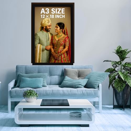 Image of Customized Rectangular Photo Frame with A3 Size Single Photo Upload | Personalized Gift for Birthday, Anniversary, Wedding, Couples, Friend | (,Black,12X18)