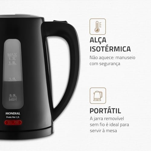 MONDIAL Chaleira Elétrica Pratic Hot 1,7L Preto, 1850W, 220V - CE-17 glide