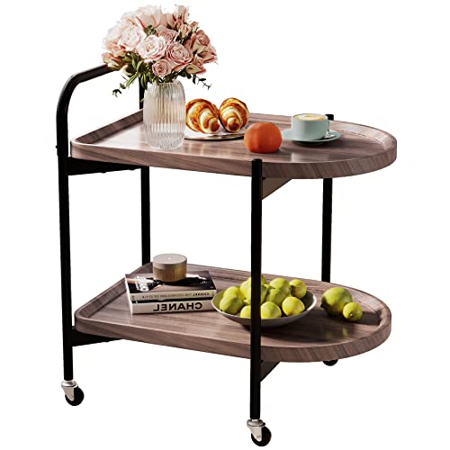 Dessert Cart,Wine Cart,Restaurant Cart,Fruit Tray Cart,Coffee Cart,Utility Cart,Rolling Serving Bar Cart With Lockable Wheels - Walnut #TOP4