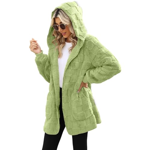 midelxp Long Cardigan for Women Soft Fluffy Hooded Sherpa Jackets with Pockets Cozy Oversized Sweaters Winter Fleece Coats2