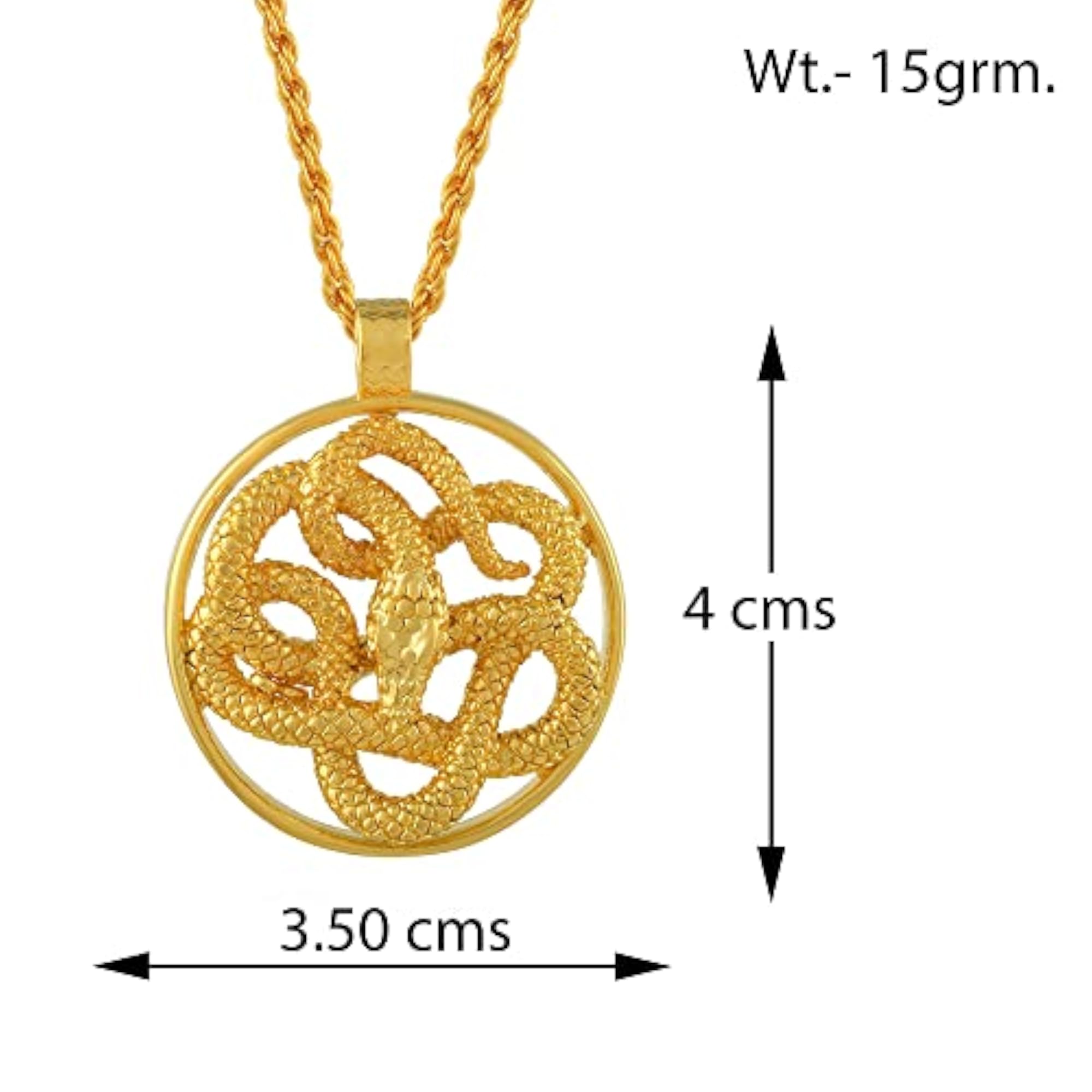 Brass Micron Goldplated Serpent Nagdev Snake Pendant, Unisex