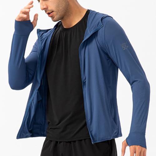 Rash Guard for Men Long Sleeve Work Shirts Zip Up Athletic Sun Protection Lightweight Surfing Hoodie with Thumb Holes2