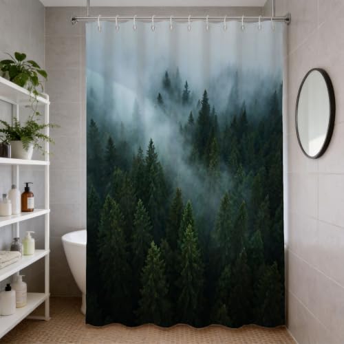 Rideau de douche 200x200 forêt brumeuse en tissu polyester imperméable - 4
