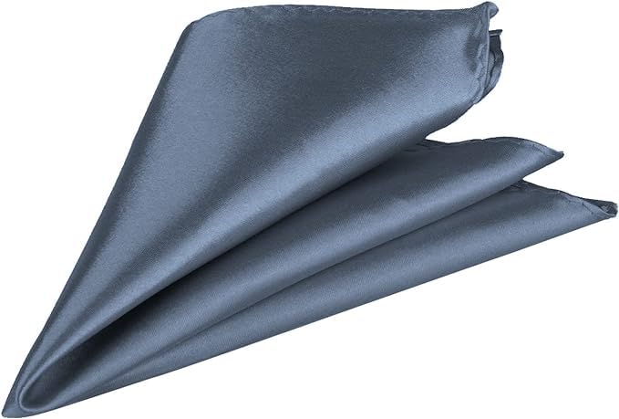 France Mens Fashion Accessories Pocket Square Suspenders and Cufflins Satin Fabric Free Size (Pocket Square, Dark Grey)-image-45