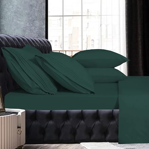 Image of Mocassi King Sheet Set - Luxury Hotel 1800 Premier Bedding Sheets & Pillowcases - Ultra Soft Breathable & Cooling Bed Sheets - Deep Pocket - Wrinkle Resistant - 6 Piece Set - King, Hunter Green