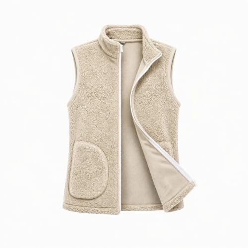 Womens Sherpa Fleece Vest Zip Front Stand Collar Pockets Casual Fall Layer - image 6