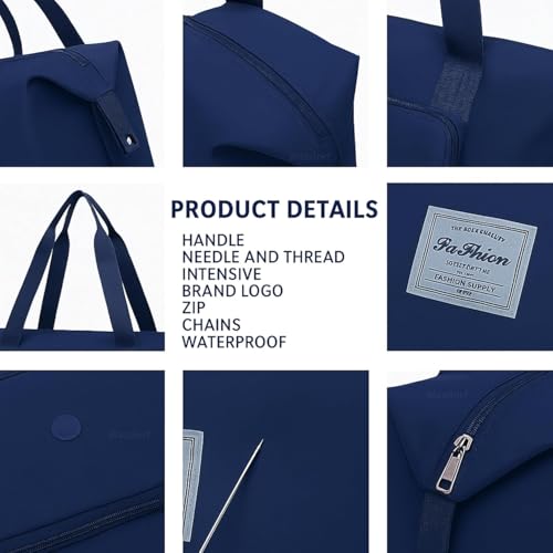 Image of Large Capacity Folding Travel Tote Bag, Oxford Fabric Waterproof Lightweight Foldable Travel Duffel Bag, Portable Expandable Travel Bag, Dry and Wet Separation Carry On Bag for Airplanes (Dark Blue)