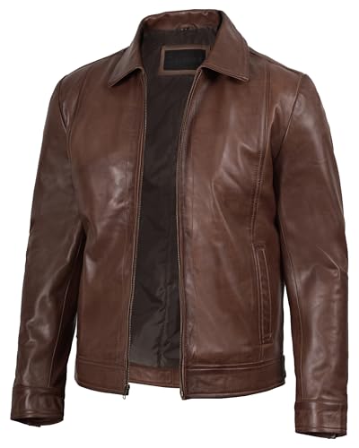 Blingsoul Vintage Style Brown Leather Jacket Men | [1100373] Wick Cognac, M