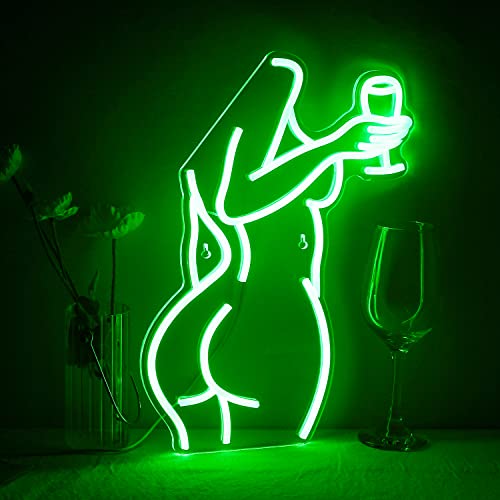 Lady zurück Neonschild LED Lady Neon Schild Neon Grün Schild Frau Neonschild Sexy USB Neonschilder für Schlafzimmer Mann Höhle Bar Geschäft Zuhause Party Kunst Dekor Geschenke (39,9 x 30 cm)