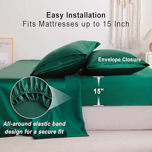 NTBAY Full Satin Sheet Set, 4 Piece, Dark Green - image 5