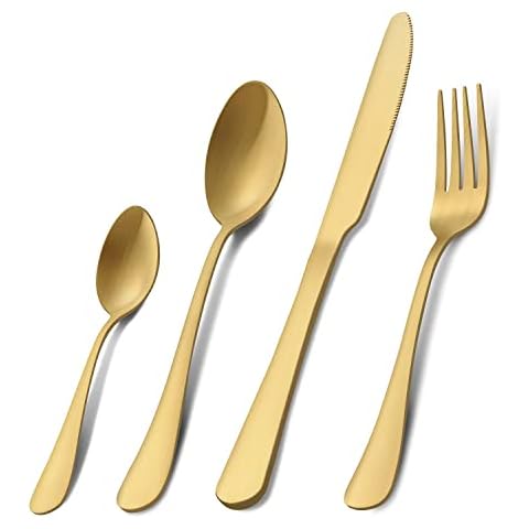 Pleafind 16 Piece Matte Gold Cutlery Set Cover