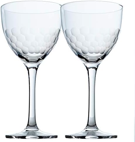 Nick and Nora Coupe Cocktail Glasses - Handblown Set of 2, Hand Etched Vintage Small Coupe Glass to Serve a Manhattan, Martini, Aperitif, Algonquin, or Port Wine, 5-ounce (Honeycomb Hammered, 2)