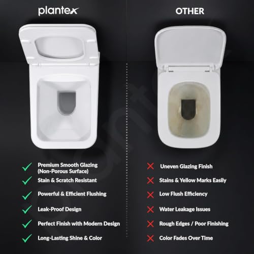 Image of Plantex Imported Italica Ceramic Rimless Square Washdown Western Toilet /Wall Mounted Commode /P Trap Commode with Soft Close Seat Cover (Glossy White)