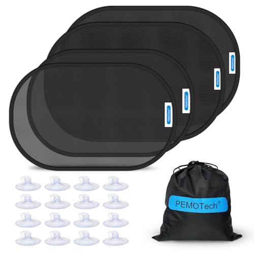 PEMOTech Sonnenschutz Auto Baby,(4 Stück) ZERTIFIZIERTER UPF50+ UV-Schutz,[2025 Upgrade] Universelle Sonnenschutz Auto Kinder mit Saugnapf