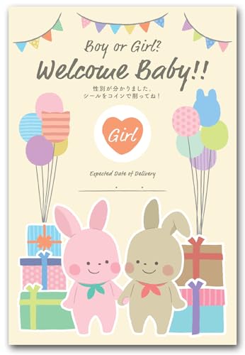ジェンダーリビール カード 男の子 女の子 事前購入 性別 発表 3枚セット うさぎ (Girl)