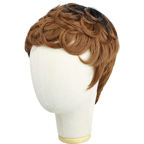Waveme Short Pixie Human Hair Wigs Wavy Brazilian Virgin Hair Boy Cut Wigs for Women Ombre Colors (Wavy 1B/33#)