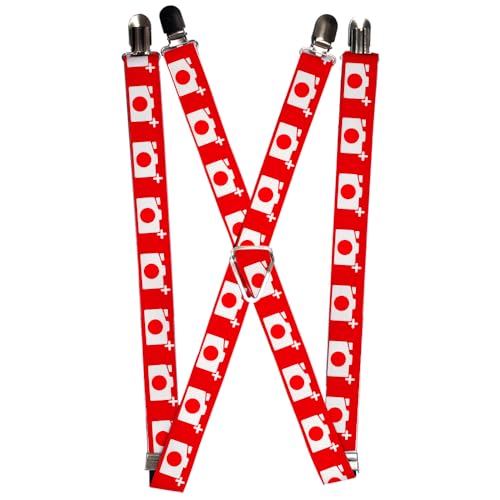 Tirantes Buckle-Down de cámara roja y blanca elásticos con clips de metal resistentes para pantalón