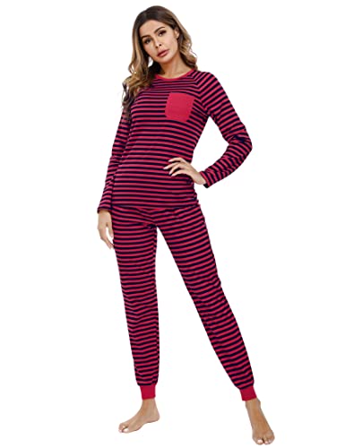 NB Conjunto de Pijamas de Navidad para Familia Pijamas Rayas Clásico Conjunto Dos Piezas Ropa Manga Larga y Pantalones Larga Suave para Papá Mamá Niños Cover