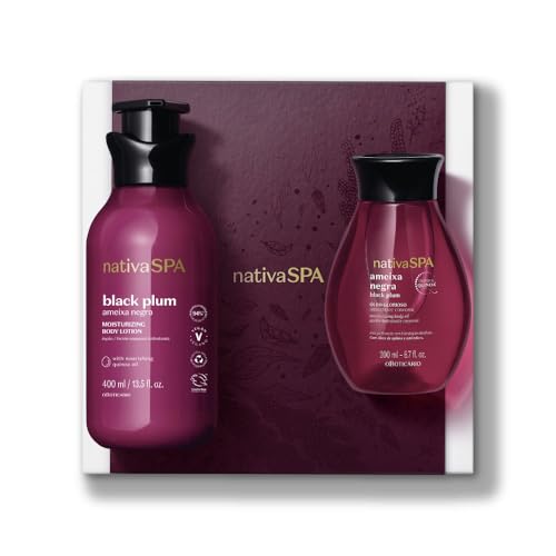O Boticário Nativa SPA Ciruela Negra Coffret Set Regalo Cuidado de la Piel con 2 Productos | Crema Hidratante Corporal 400ml y Aceite Corporal Perfumado 200ml