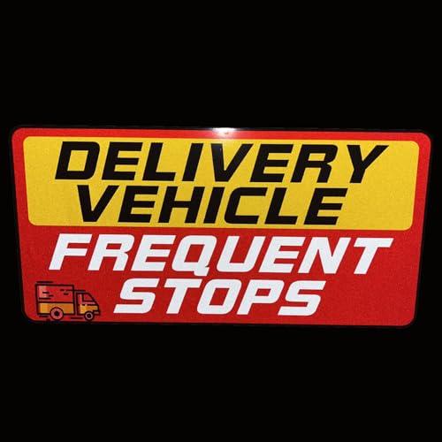 Image of Delivery Driver Car Sticker 9 x 4.3 Inches Reflective Delivery Vehicle Frequent Stops Sticker Warning Safety Sign Self Adhesive /UV Protected & Water & Fade Resistance -2PACK