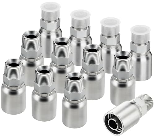 Image of 12 Pack NPTF Hydraulic Hose Fittings, 3 /4 inch I.D. Hose x 3 /4 inch NPTF Male with Protection Cover Hydraulic Hose End Crimp Fitting Kits
