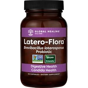 Global Healing Latero-Flora, Probiotic Supplement for Gut Health, Digestion and Candida Cleanse Support – Detox Colon, Strengthen Gut Flora & Immune System – Men & Women – Non-GMO, Vegan, 60 Capsules