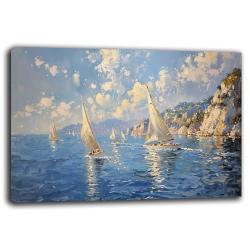 Quadro Moderno MARE barche a vela Quadri moderni soggiorno da Parete XXL grande Stampa su tela Canvas Decorazione Murale muro Salone Arredo Camera da letto Cucina (9, 40x70 cm, Canvas intelaiato)