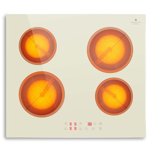Karinear Placa vitrocerámica 4 fuegos, 24 pulgadas, empotrada, 240 V, 6000 W, 9 niveles, control deslizante, temporizador, bloqueo para niños, protección contra sobrecalentamiento