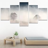 SIGNWIN 5 Panel Canvas Wall Art Foggy Mountains for Home Decorations Ready to Hang - 60
