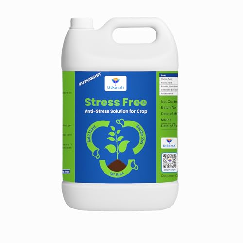 Image of Utkarsh Stress Free - Humic acid, Fulvic acid & Amino Acid Seaweed Extract based Biostimulant, Stimulates Flowering & Fruit Setting, Promotes Vigorous Root & Shoot Growth | 5 Liter; Pack of 1
