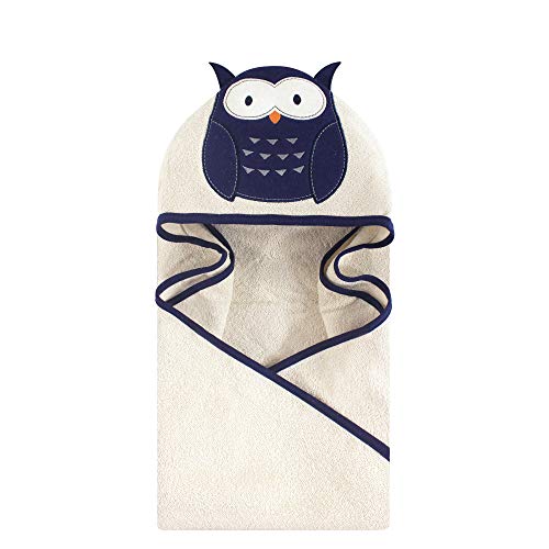Image of Hudson Baby Unisex Baby Cotton Animal Face Hooded Towel, Navy Owl, One Size