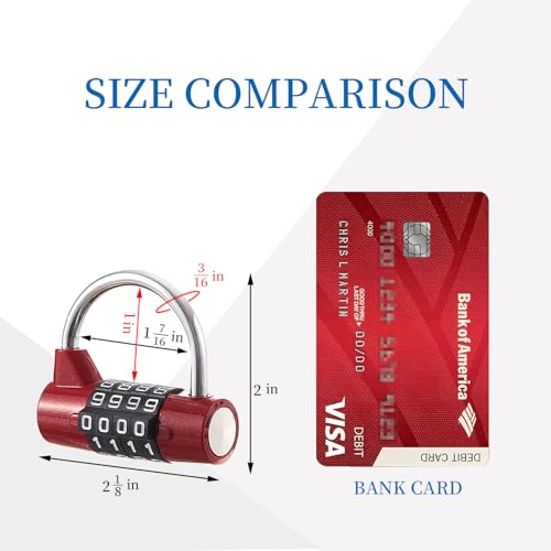 Image of Gym Locker Lock 4 Digit Combination Lock for Locker for School Gym Lock for Sports, Toolbox, Case, Hasp Storage(20) (Shackle Red)