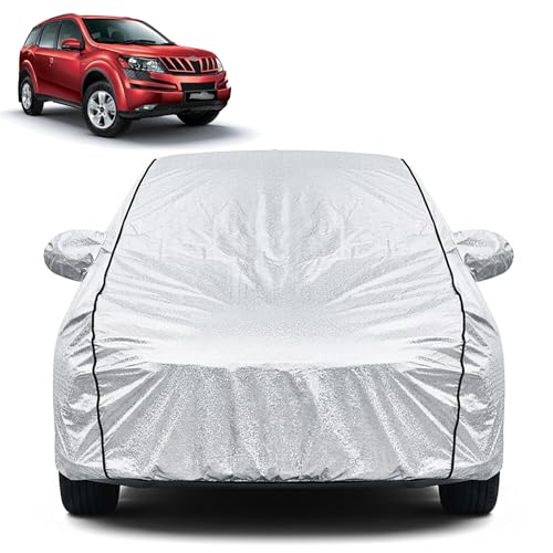 Image of Waterproof Car Cover for Mahindra XUV 500 | Dustproof, UV Resistant & Scratch Protection | Soft Cotton Lining | Triple Stitched | Mirror Pockets & Elastic Fit | Silver