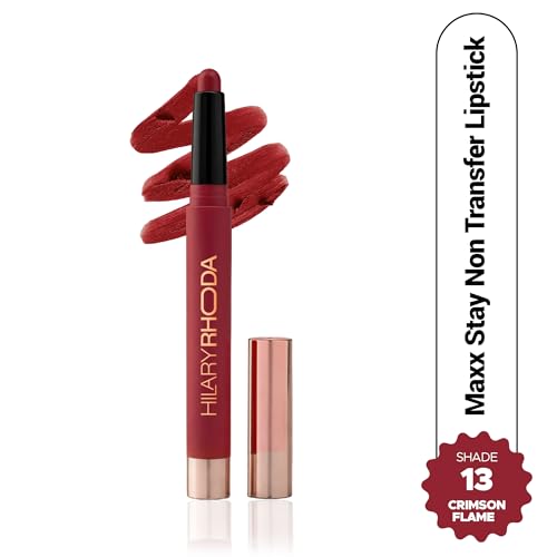 Image of Hilary Rhoda Maxx Stay Non Transfer Lipstick | Matte Finish & Transfer-Proof | 16-Hour Stay | Creamy Finish & Smudge Proof | Crayon Lipstick - 1.5g (Crimson Flame - Shade 13)