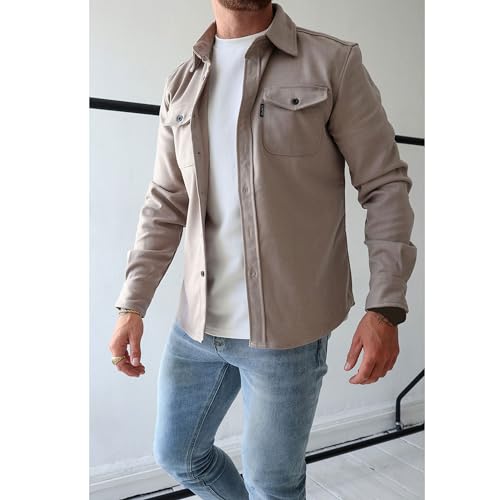 Letuwj Men's Long Sleeve Jacket Casual Shirt Solid Color2