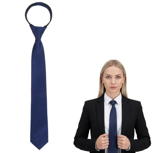 CIATBYYJ Schwarze Krawatte für Damen,40cm Vorgebundene Krawatten,Verstellbare Krawatten mit Reißverschluss,JK-Uniform Krawatte mit Reißverschluss,für Mädchen Abschlussfeier Geschäftshochzeit (Blau)