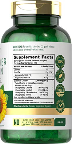 Carlyle CL39915 Sunflower Lecithin Softgel Capsules | 2400Mg | 200 Count | Rich In Phosphatidyl Choline | Non-Gmo, Soy Free, Gluten Free Supplement thumb #1