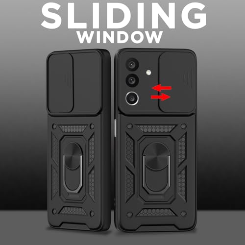 Image of Pikkme Back Cover for Samsung Galaxy M36 5G | D10 Tough Armor | 360 Protection Case | Sliding Camera Shield Cover & Ring Holder Stand Bumper Case (Black)