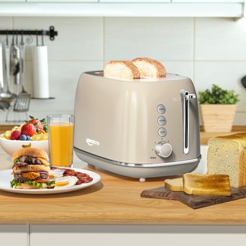 Image of 2 Slice Stainless Steel Toaster Retro with 6 Bread Shade Settings, Bagel, Cancel, Defrost Function, 2 Slice Toaster with Extra Wide Slot, Removable Crumb Tray, Tauge