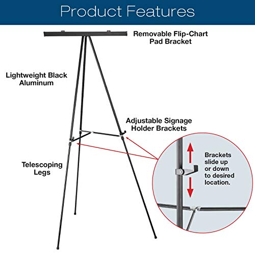 Excello Global Products Aluminum Flip-Chart Presentation Easel Stand: 2-Pack with Telescoping Legs, 70 Inches (Black) by EXCELLO GLOBAL PRODUCTS - Used condition - Image 5