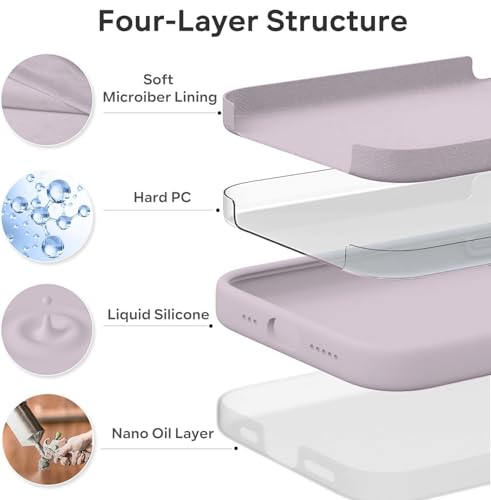 Image of Elzzi Microfiber Logo Cut Cover Compatible for iPhone 15 Case Liquid Silicone Case Non-Slip Full Body 4 Layer Protective Covers Shockproof Back Cover (Light Lilac)