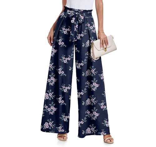 Lepunuo Women High Waist Casual Wide Leg Long Palazzo Pants Butterfly Trousers