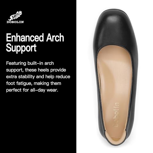 Arch Support Heels for Women Comfortable Pumps Closed Round Toe Dress Shoes 2.2-Inch Low Heels Office Work Flight Attendant Shoes2