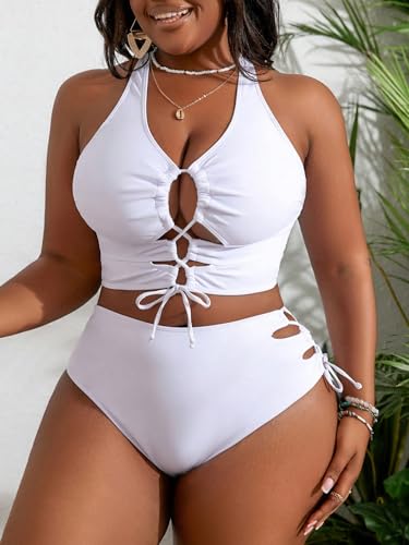 Image of SOLY HUX Women's Plus Size Bikini Set Sexy Swimsuit Lace Up Tummy Control 2 Piece Bathing Suit
