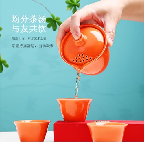 Image of Liang baobao Gaiwan with 3 Cups Travel Tea Set Organizer Blue Glazed Porcelain Teacups Chinese Tea Cups Portable Tea Set Camping Outdoor (Blue)
