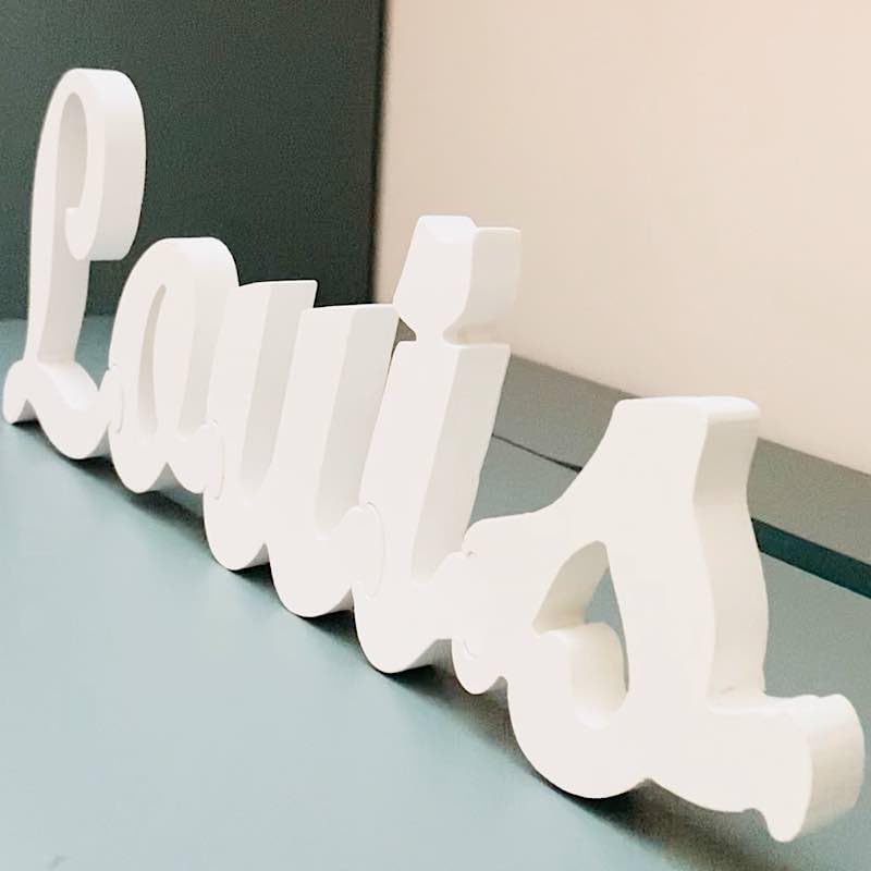 Lettere decorative corsivo in legno, scritte nomi legno, per decorazione casa o cameretta, per eventi, matrimonio, battesimo, comunione (5 lettere)